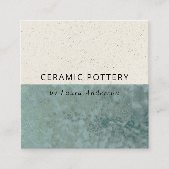 Teal Green Ceramic Glazed Speckled Texture QR Code Square Business Card (Front)