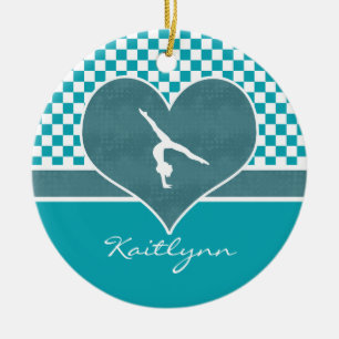Teal Green Chequered Gymnastics with Monogram Ceramic Ornament