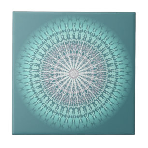Teal Green Chevron Mandala Ceramic Tile