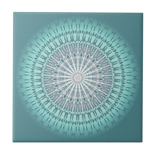 Teal Green Chevron Mandala Ceramic Tile (Front)