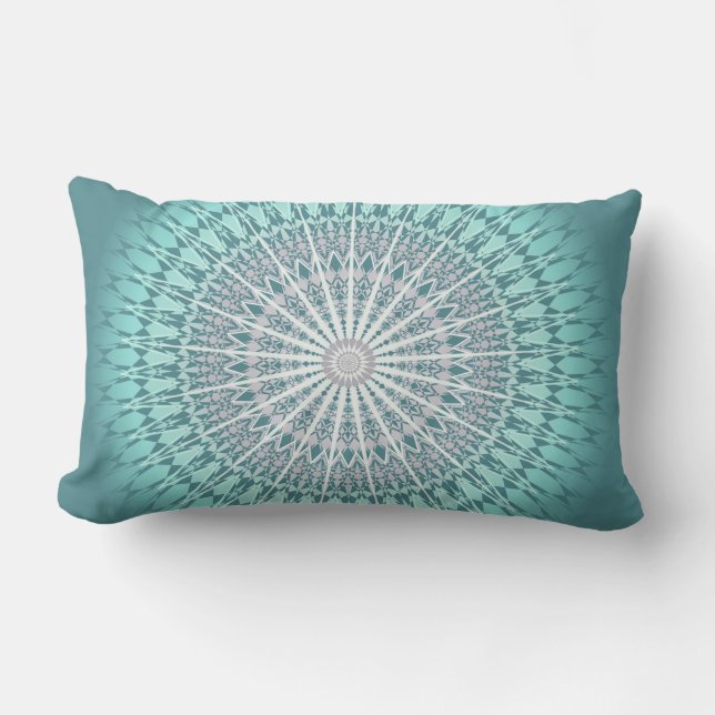 Teal Green Chevron Mandala Lumbar Cushion (Front)