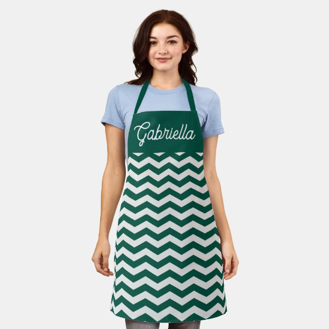 Teal Green Chevron zig zag stripe pattern Apron (Worn)