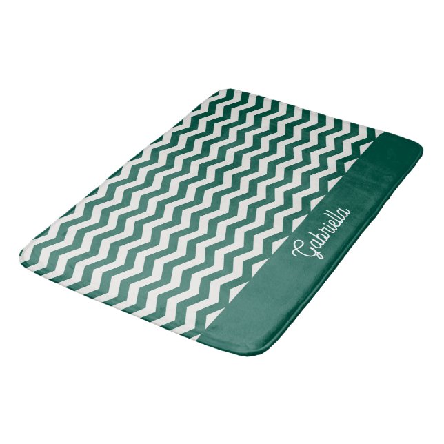 Teal Green Chevron zig zag stripe pattern Bath Mat (Angled)