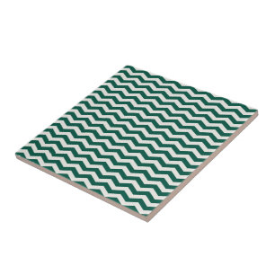 Teal Green Chevron zig zag stripe pattern Ceramic Tile