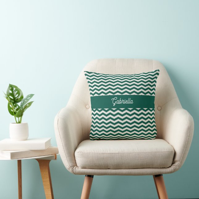 Teal Green Chevron zig zag stripe pattern Cushion (Chair)