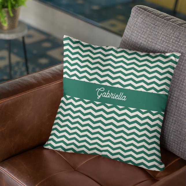 Teal Green Chevron zig zag stripe pattern Cushion (Creator Uploaded)