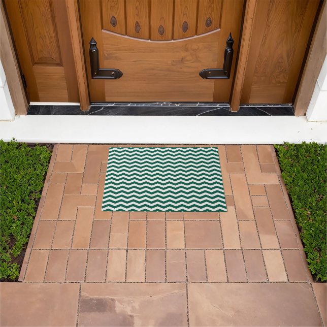 Teal Green Chevron zig zag stripe pattern Doormat (Outdoor)