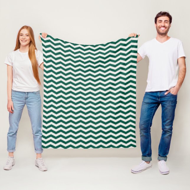 Teal Green Chevron zig zag stripe pattern Fleece Blanket (In Situ)