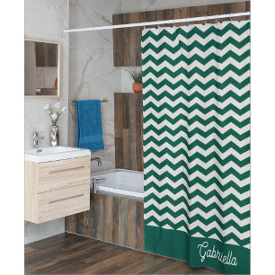 Teal Green Chevron zig zag stripe pattern Shower Curtain