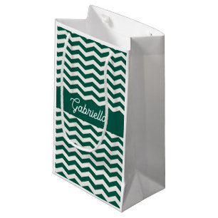 Teal Green Chevron zig zag stripe pattern Small Gift Bag