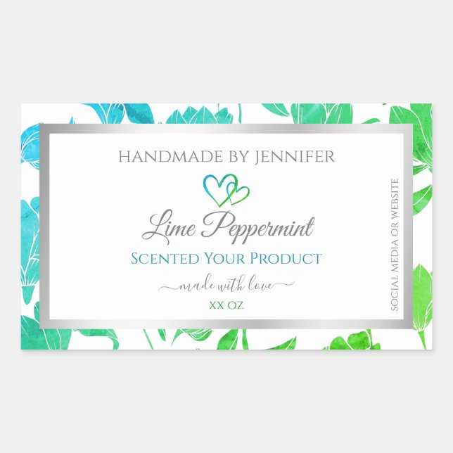 Teal Green Colours Floral Product Packaging Labels (Front)