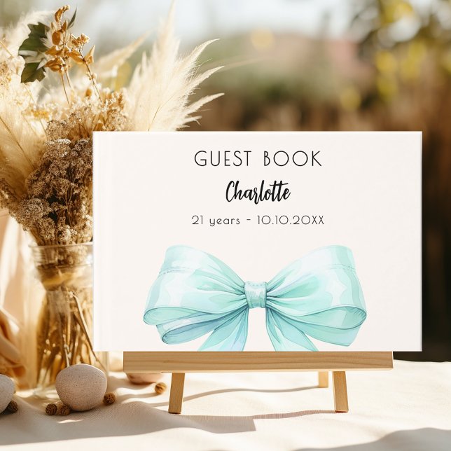 Teal green cream bow birthday guest book (Creator Uploaded)