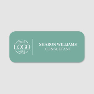 Teal Green Custom Business Logo Employee Magnetic Name Tag