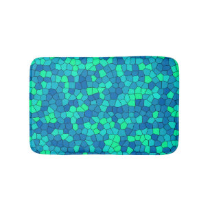 Teal Green Cyan Blue Stained Glass Pattern Bath Mat