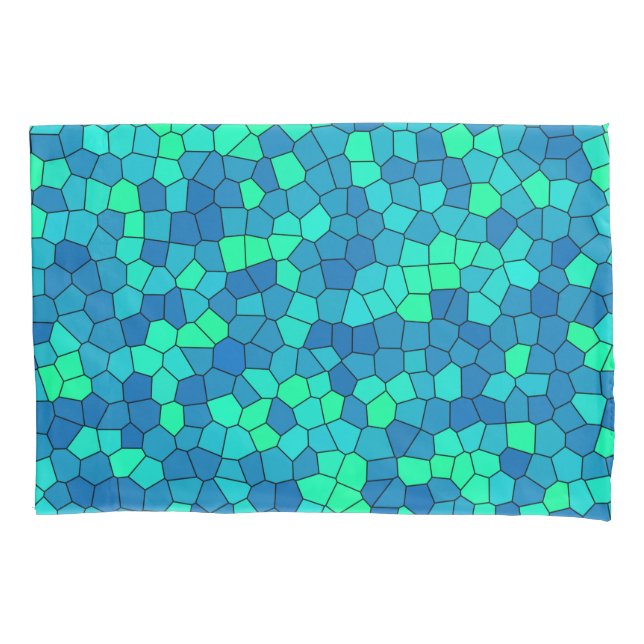 Teal Green Cyan Blue Stained Glass Pattern Pillowcase (Front)