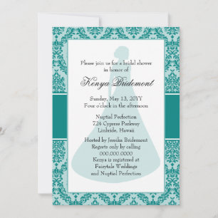 Teal Green Damask Bridal Shower Invitation