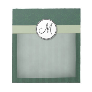 Teal Green Damask with Stripes and Monogram Notepad