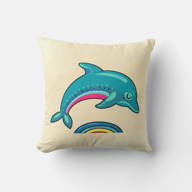Teal Green Dolphin Jumping Over Stylish Water Cushion (Front)