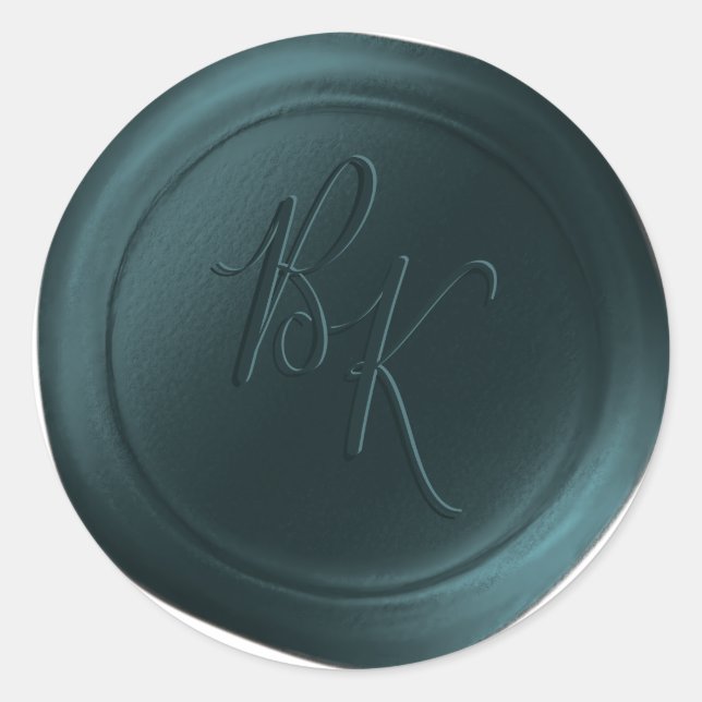 Teal Green Double Monogram Faux Wax Seal Stickers (Front)