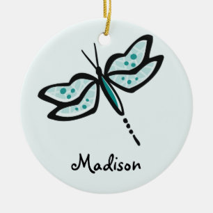 Teal Green Dragonfly Ceramic Ornament