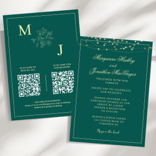Teal Green Elegant QR Code Wedding Invitation