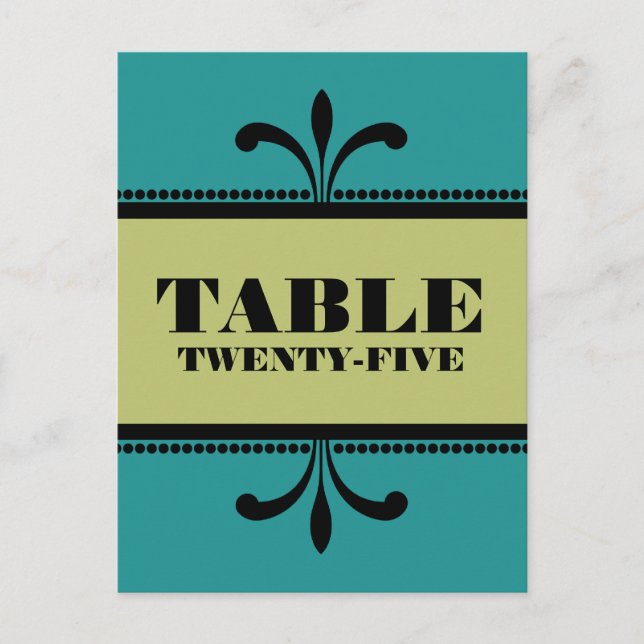 Teal/Green Fancy Art Deco Table Number Postcard (Front)