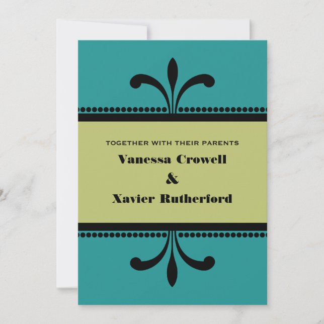 Teal/Green Fancy Art Deco Wedding Invite (Front)