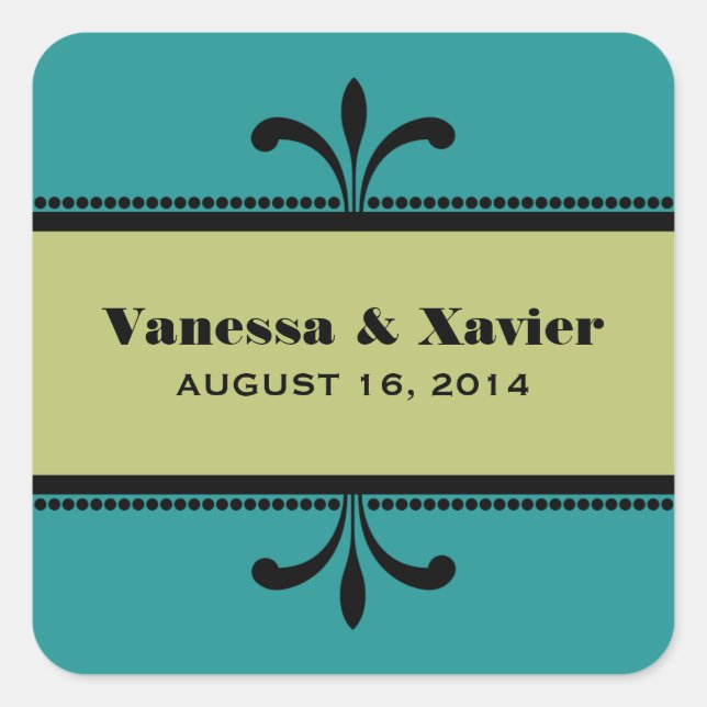 Teal/Green Fancy Art Deco Wedding Stickers (Front)