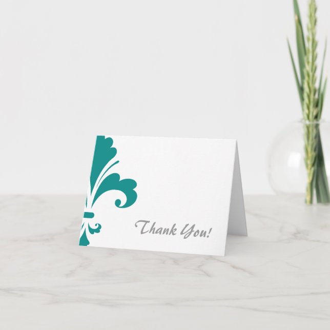 Teal Green Fleur de lis Thank You Card (Front)