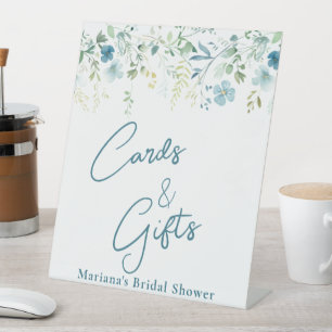 Teal Green Floral Bridal Shower Cards & Gifts Pedestal Sign