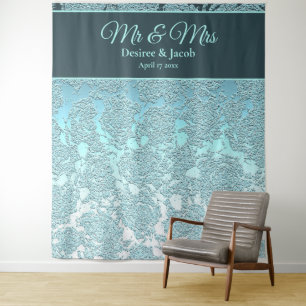 Teal Green Floral Photo Booth Wedding Backdrop Tapestry