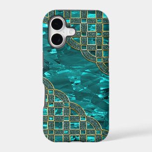 Teal Green Foil, Golden Glitter Lattice