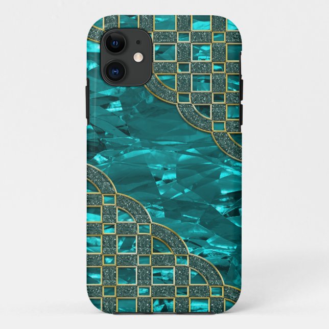Teal Green Foil, Golden Glitter Lattice Case-Mate iPhone Case (Back)