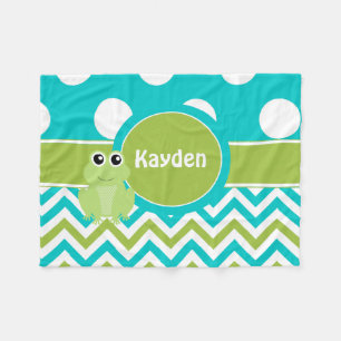 Teal Green Frog Chevron Monogram Blanket