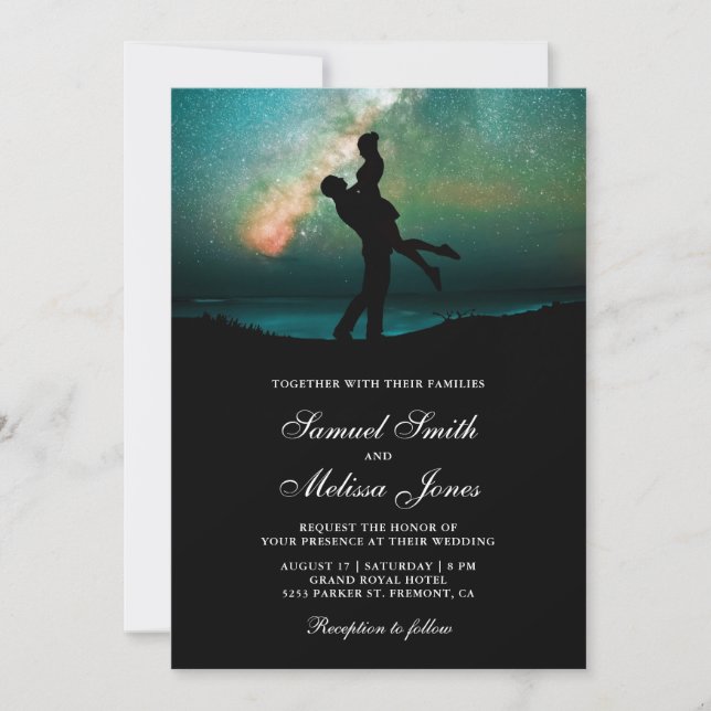 Teal Green Galaxy Romantic Couple Wedding Invitation (Front)