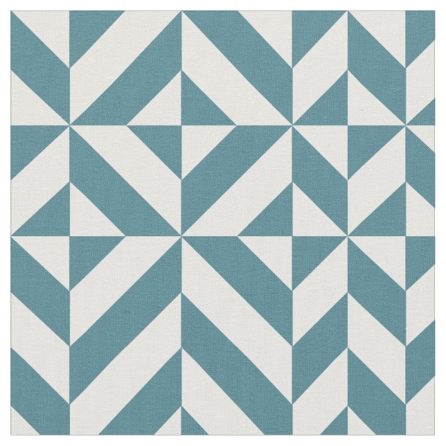 Teal Green Geometric Deco Cube Pattern Fabric (Close Up)