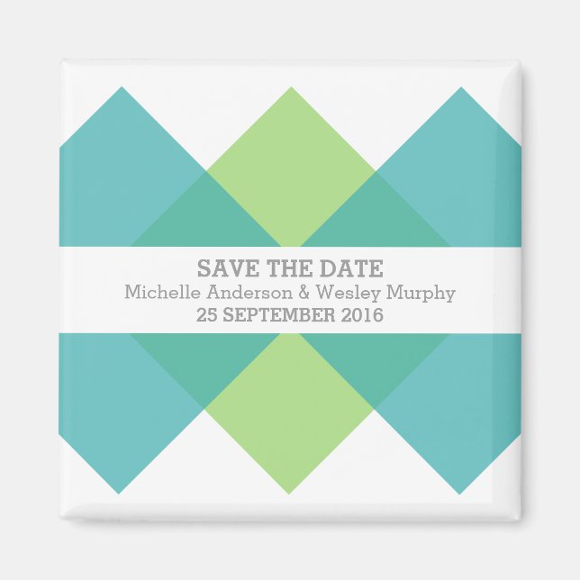 Teal Green Geometric Triad Save the Date Magnet (Front)