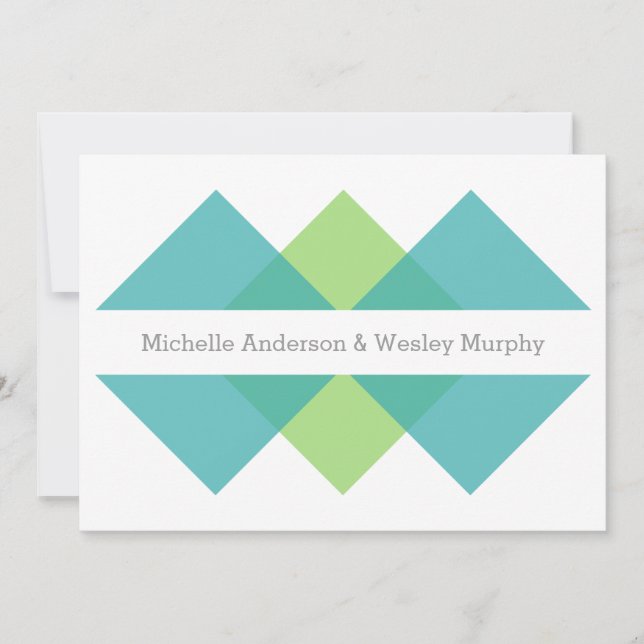 Teal Green Geometric Triad Wedding Invite (Front)