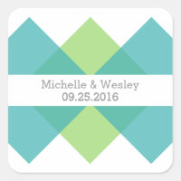 Teal Green Geometric Triad Wedding Stickers
