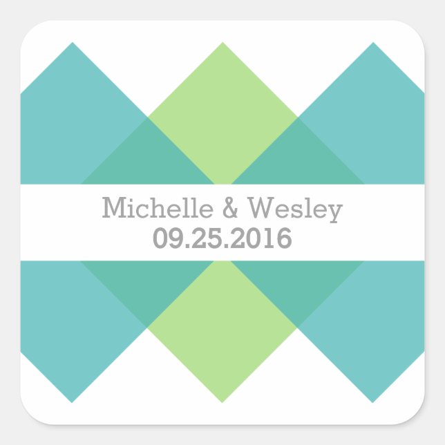 Teal Green Geometric Triad Wedding Stickers (Front)