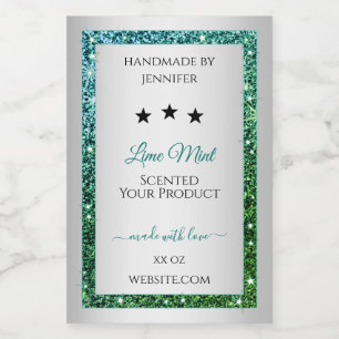 Teal Green Glitter Silver Product Packaging Label