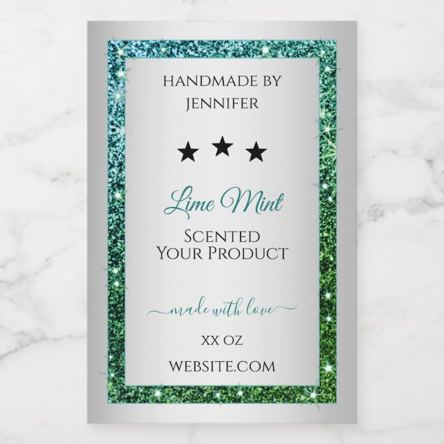 Teal Green Glitter Silver Product Packaging Label (Single Label)