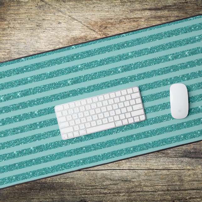 Teal Green Glitter Style Horizontal Stripes Desk Mat (Creator Uploaded)