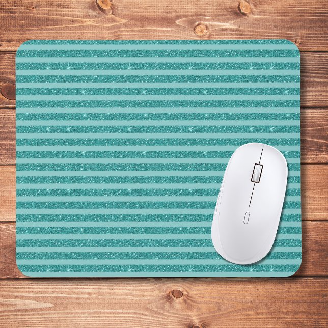 Teal Green Glitter Style Horizontal Stripes Mouse Pad (Creator Uploaded)