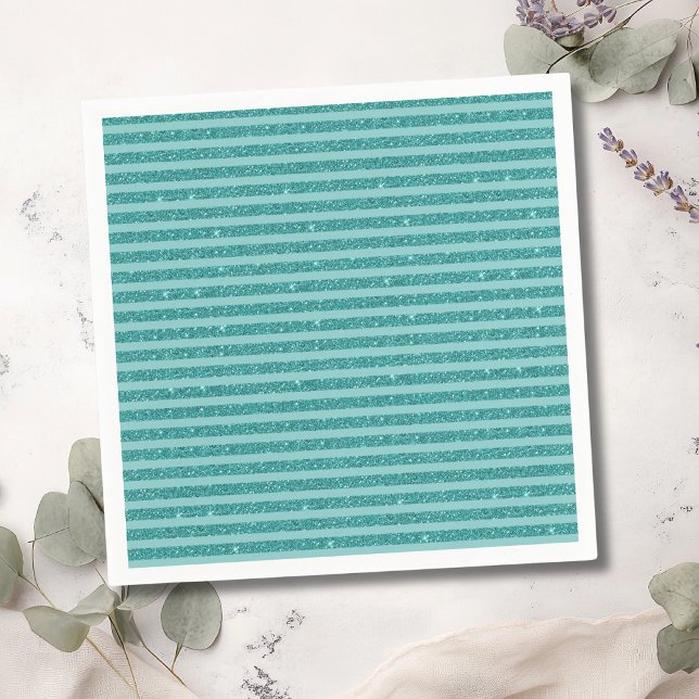 Teal Green Glitter Style Horizontal Stripes Napkin (Creator Uploaded)