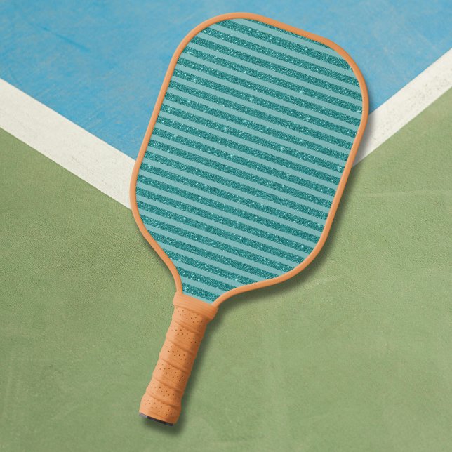 Teal Green Glitter Style Horizontal Stripes Pickleball Paddle (Creator Uploaded)