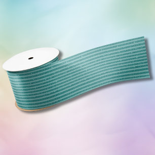 Teal Green Glitter Style Horizontal Stripes Satin Ribbon
