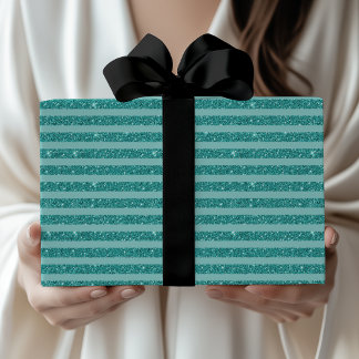 Teal Green Glitter Style Horizontal Stripes Wrapping Paper