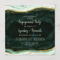 Teal Green & Gold Agate Geode Engagement Party