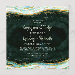Teal Green & Gold Agate Geode Engagement Party Invitation